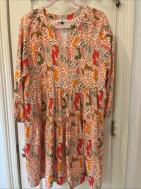 Tiered Floral Mini Dress in Multi-Color by Unknown